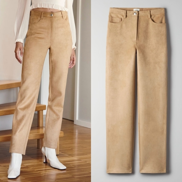Wilfred Pants - ARITZIA Wilfred Melina Faux Suede Pants high waisted Tan Size 12